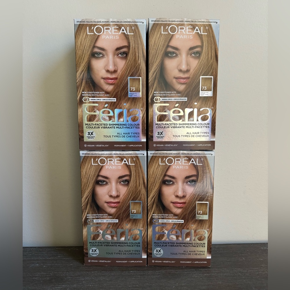 4pk L'Oreal Feria Shimmering Permanent Hair Colour  #73 Dark Golden Blon…